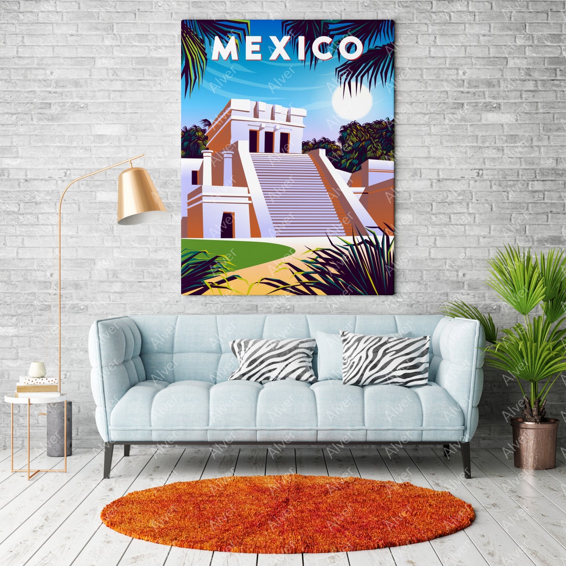Mexico Ancient Maya Temple Pyramid Retro Tropical Travel Poster - Image 2