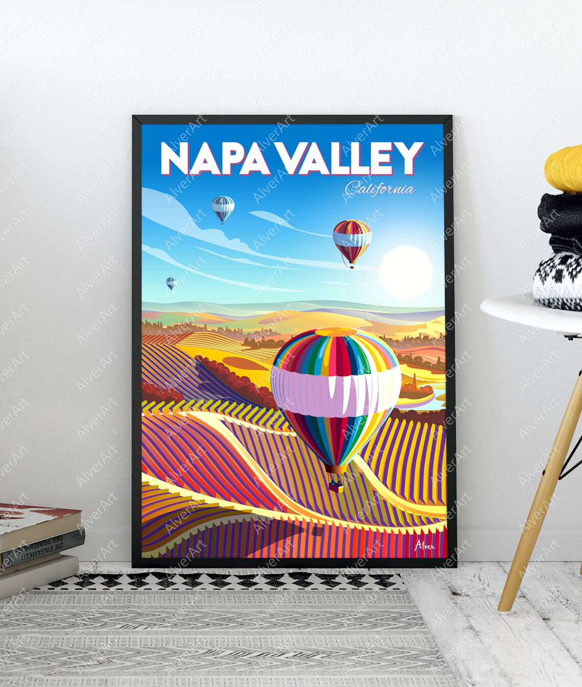 Napa Valley California Hot Air Balloons Vineyard Sunset Poster - Image 3