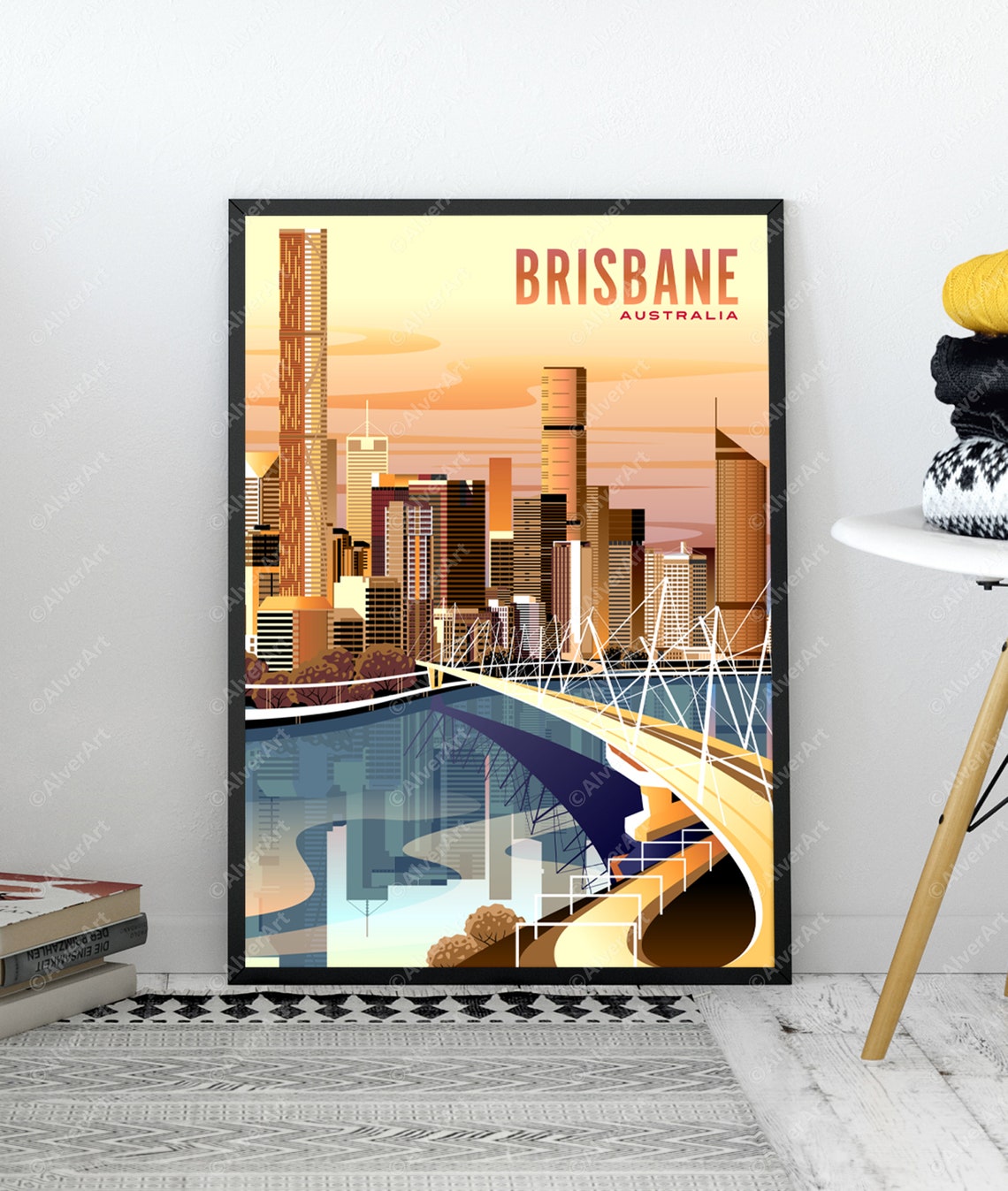Brisbane Australia City Skyline Sunset Story Bridge River Poster - Image 3