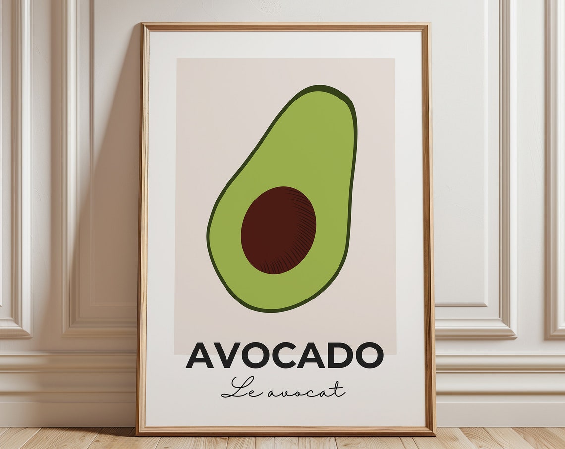 Avocado Le Avocat Modern Kitchen Fruit Illustration Art Poster