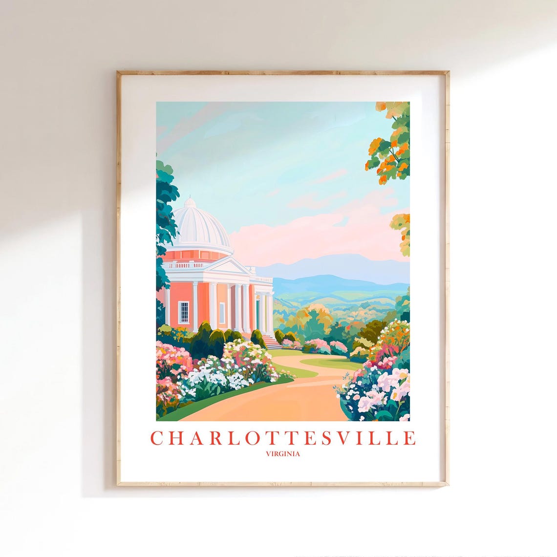 Charlottesville Virginia Garden Rotunda Retro Travel Poster Scene