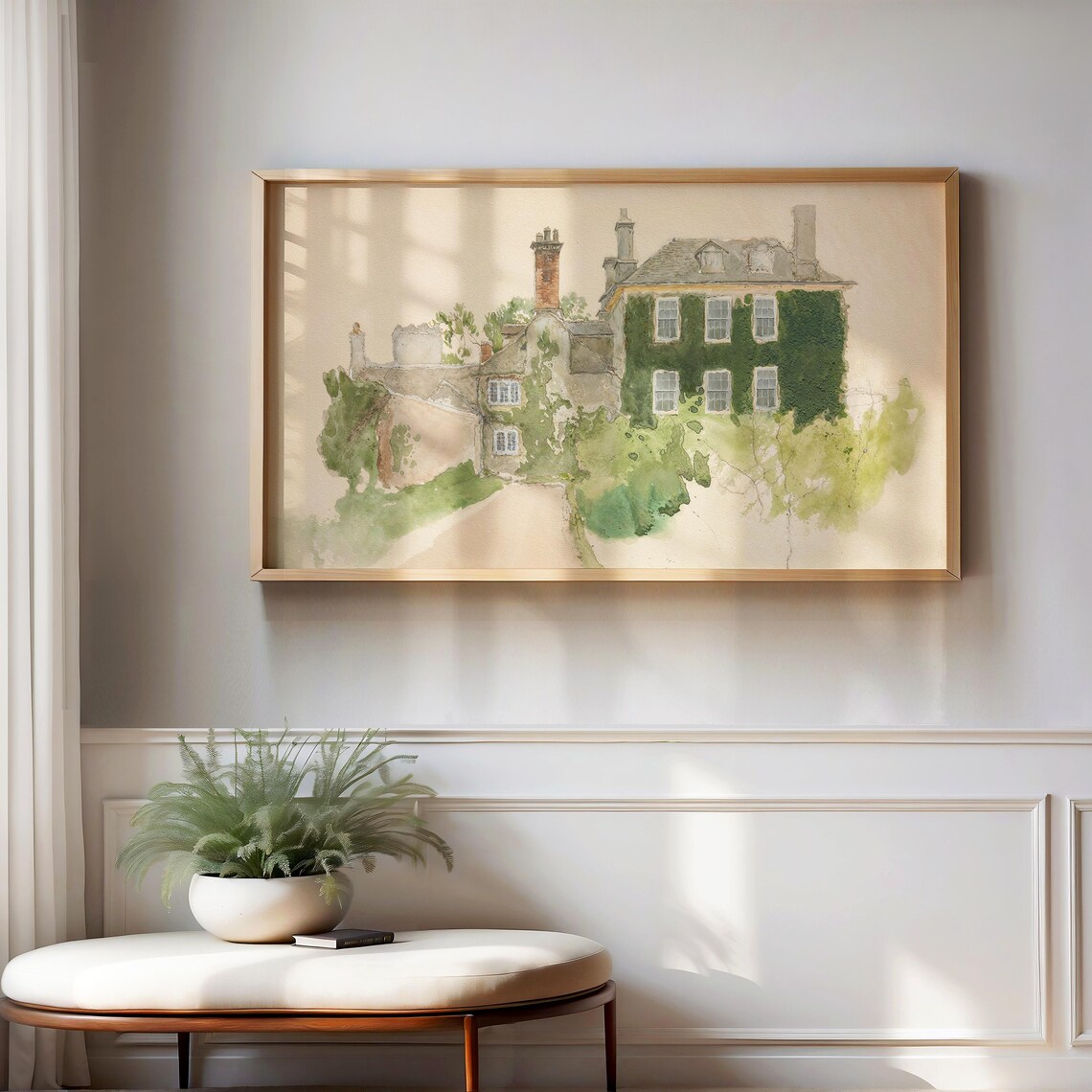 European Architectural Sketch, Green Vintage Art Print - Image 2