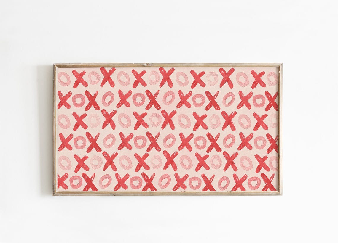 Red and Pink XOXO Hand Painted Pattern Modern Valentine Wall Art