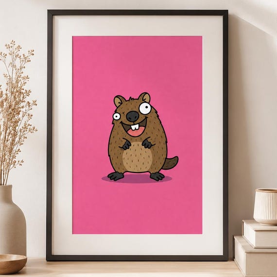 Zero Thoughts All Smiles Quokka Poster Digital Art Print Funny And Quirky Artwork