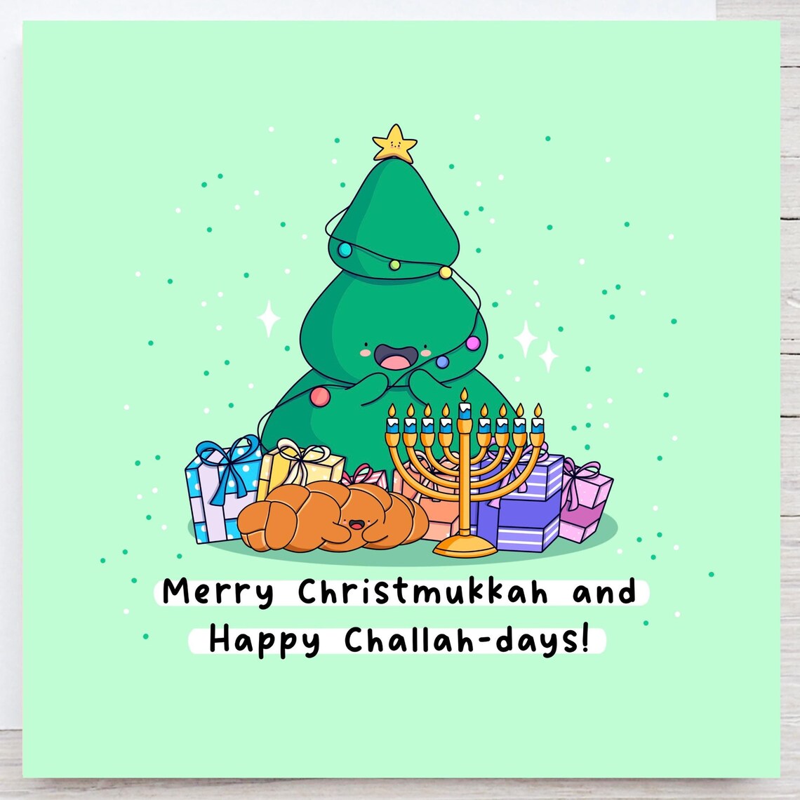 Christmas Tree Menorah Merry Christmukkah Happy Challah-Days Wall Art