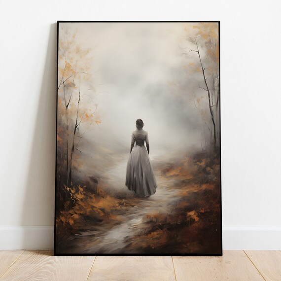 Vintage Woman Painting Moody Fall Print Victorian Aesthetic Art Dark Academia Femail Oil Painting