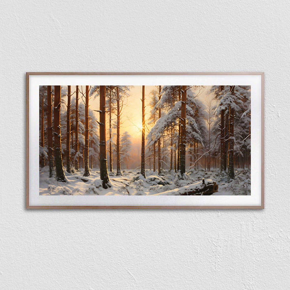 Golden Sunrise Streaming Through A Snowy Pine Forest Winter Poster - Image 3