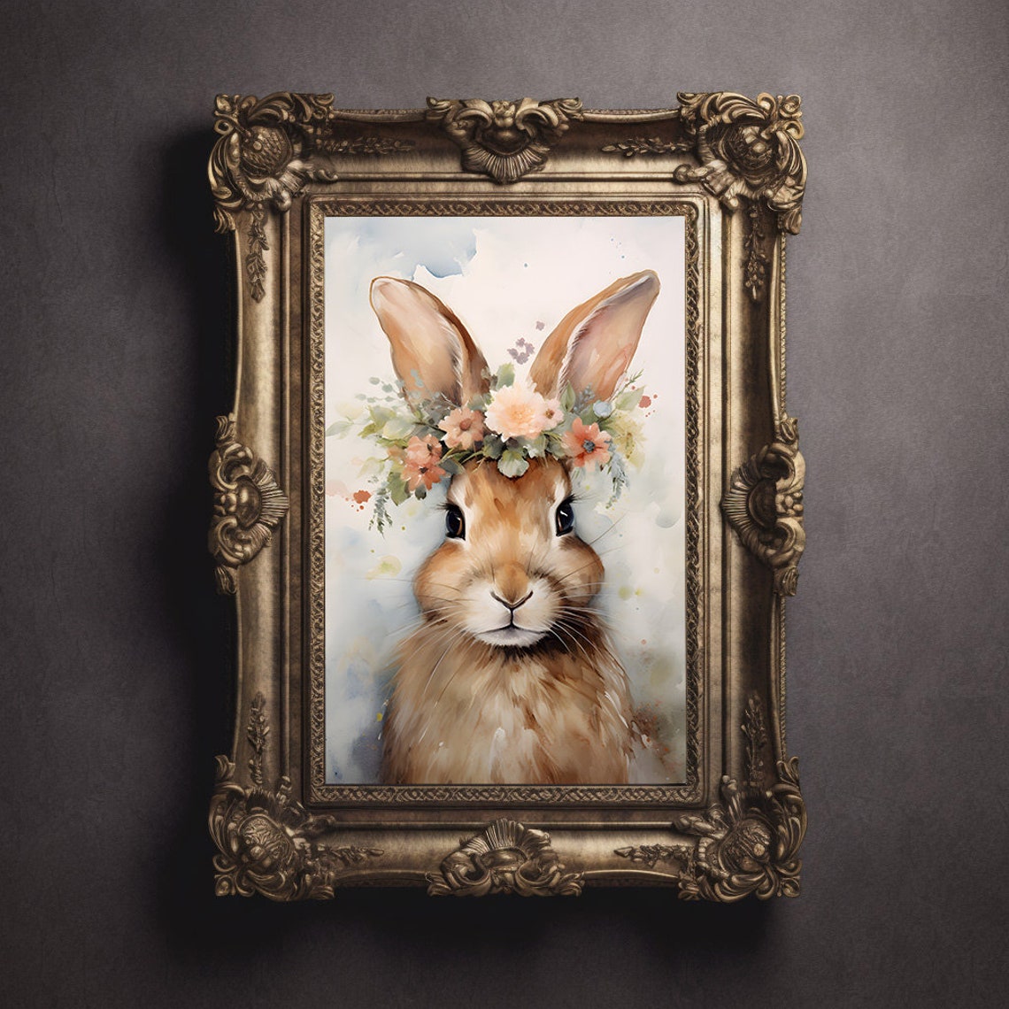Watercolor Bunny With Floral Crown Spring Pastel Nursery Poster - Image 3