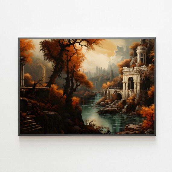 Fantsay Autumn Painting Fantasy Fall Wall Art Earth Tone Painting Moody Fall Art Rustic Fall Decoration