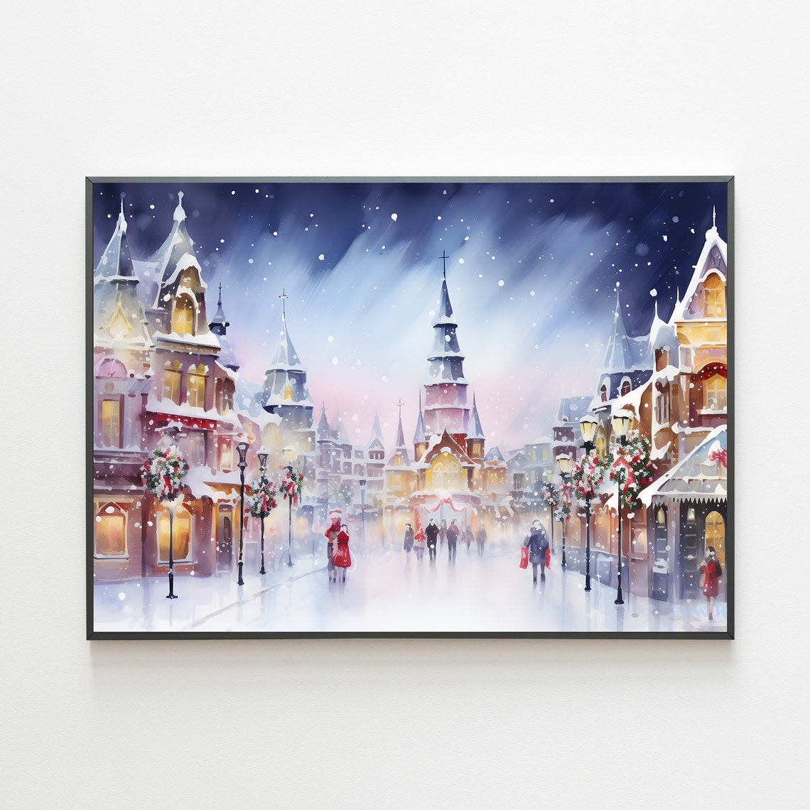 Victorian Winter Village Painting Christmas Village Print Vintage Winter Painting Christmas Art Cottagecore Wall Art