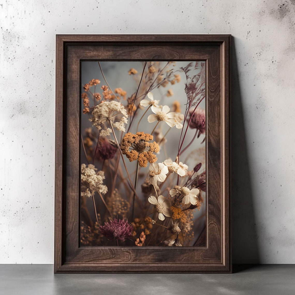 Wild Dried Flower Arrangement Cream Beige Autumn Meadow Print - Image 2