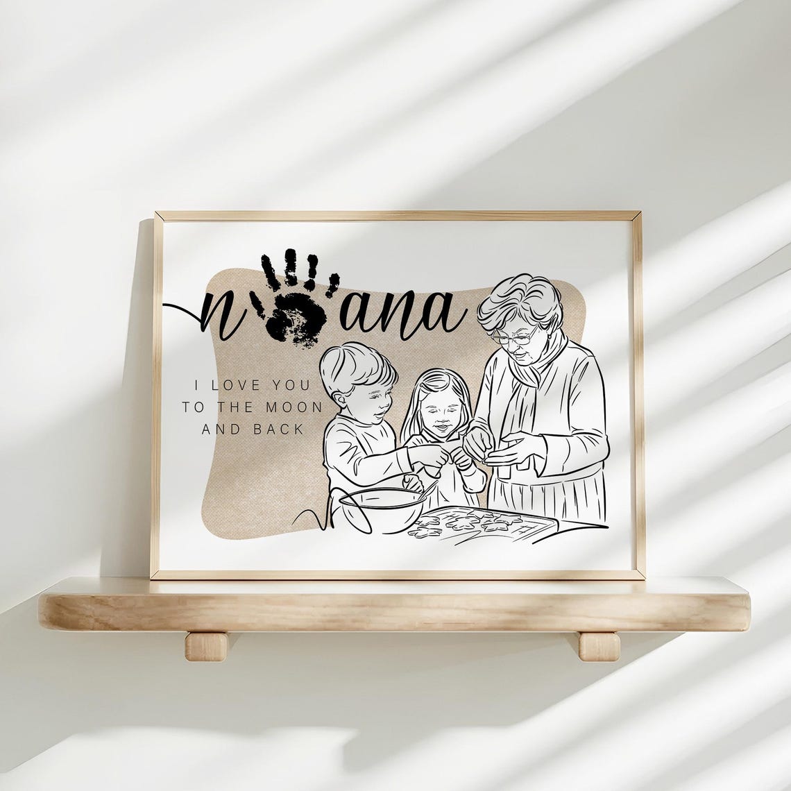Custom Nana and Grandkids Baking Line Art Portrait Keepsake Print