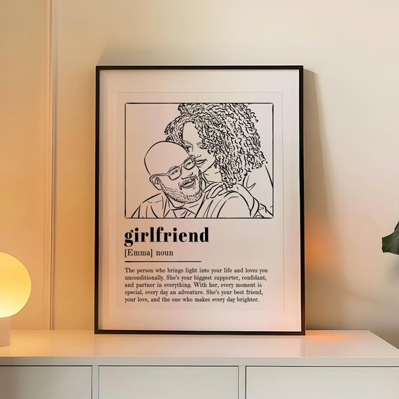 Girlfriend Art Gift Custom Couple Sketch Love Definition Print 1st Anniversary Keepsake Unique Partner Portrait Family Line Drawing