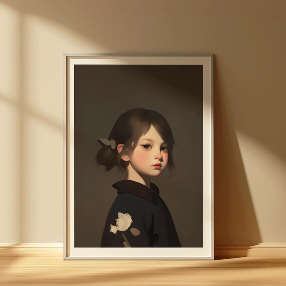Thoughtful Girl Soft Realism Vintage Painting Portrait Wall Art