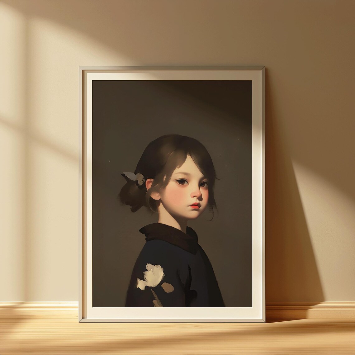 Thoughtful Girl Soft Realism Vintage Painting Portrait Wall Art