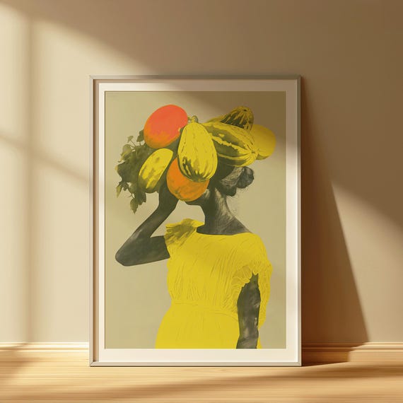 Tropical Fruit Print, Vintage Collage Art