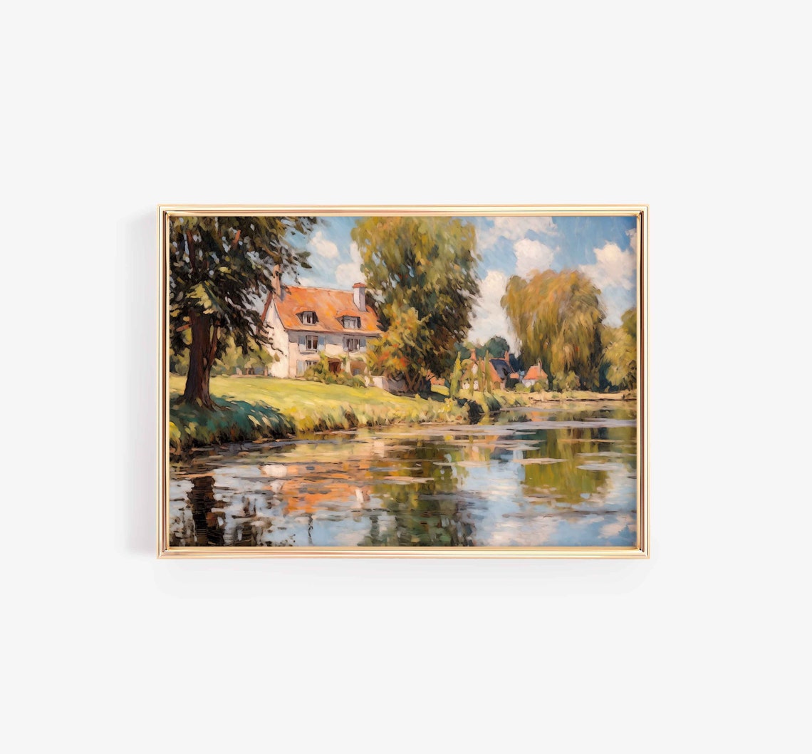 Summer Riverside Cottage With Orange Roof And Weeping Willows Poster - Image 3