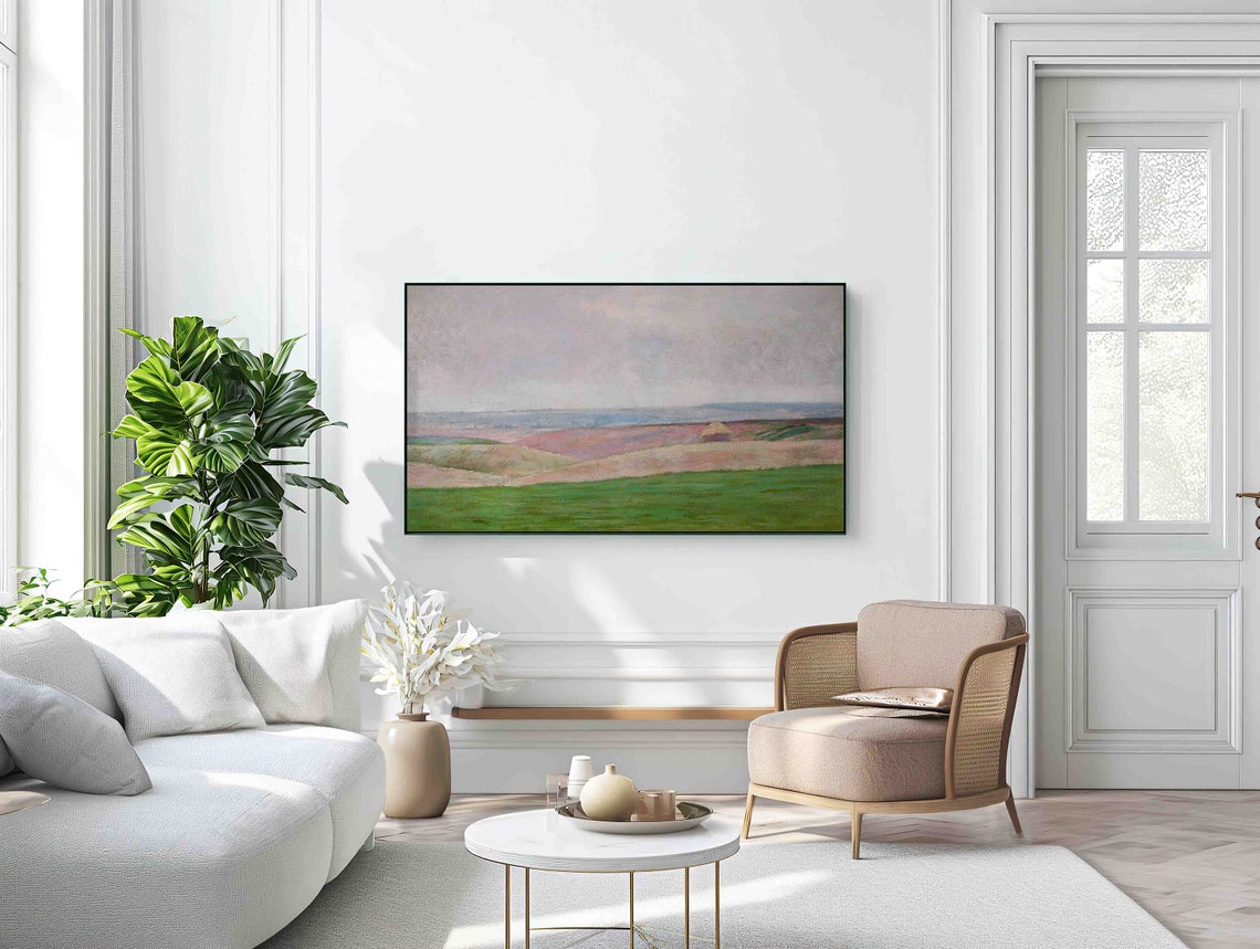 Rolling Hills With Lone Haystack Soft Pastel Landscape Art Poster - Image 4