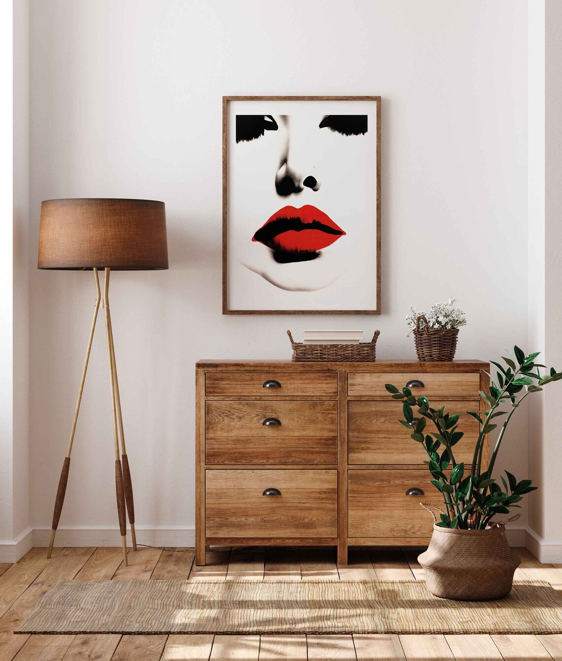 Woman Face With Bold Red Lips Black White Pop Fashion Portrait Art Poster - Image 4