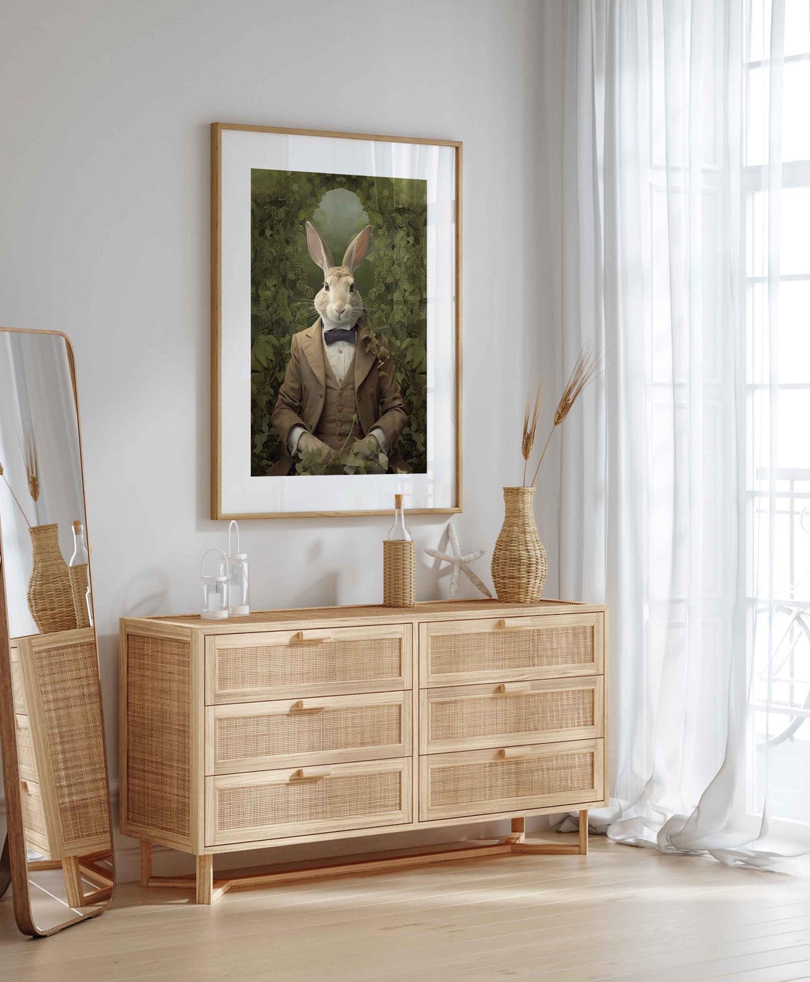 Vintage Gentleman Rabbit Bow Tie Suit Ivory Portrait Wall Art Poster - Image 2