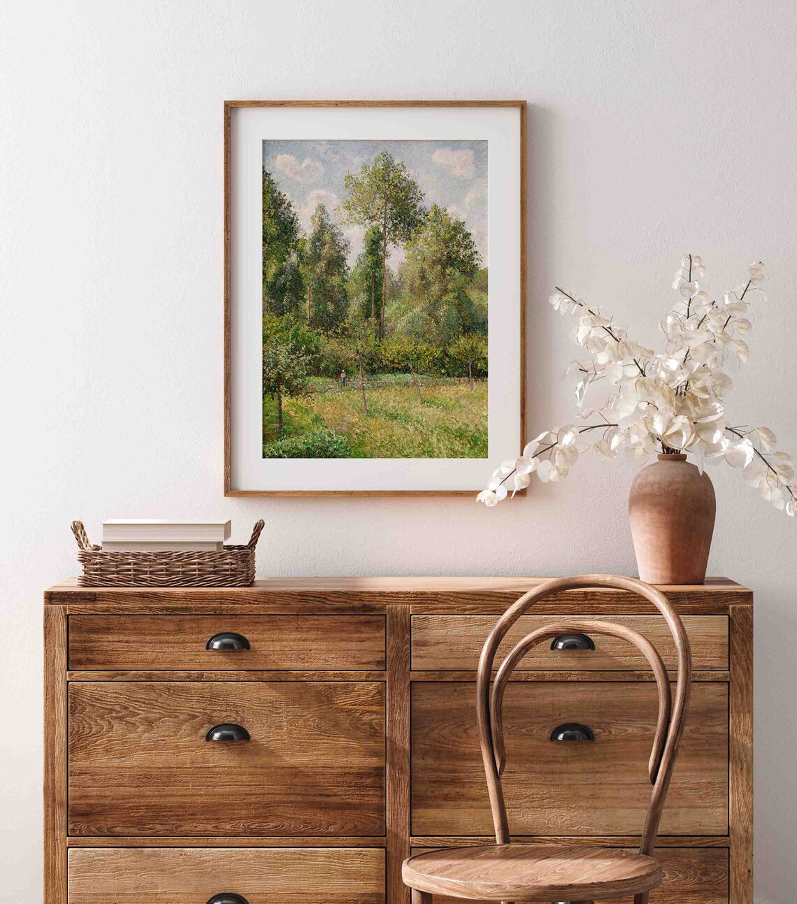 Sunlit Meadow and Tall Trees Impressionist Country Landscape Wall Art - Image 4