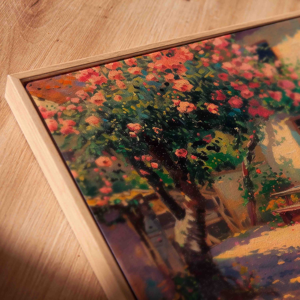 Sunlit Mediterranean Courtyard With Blooming Trees Village Poster - Image 3
