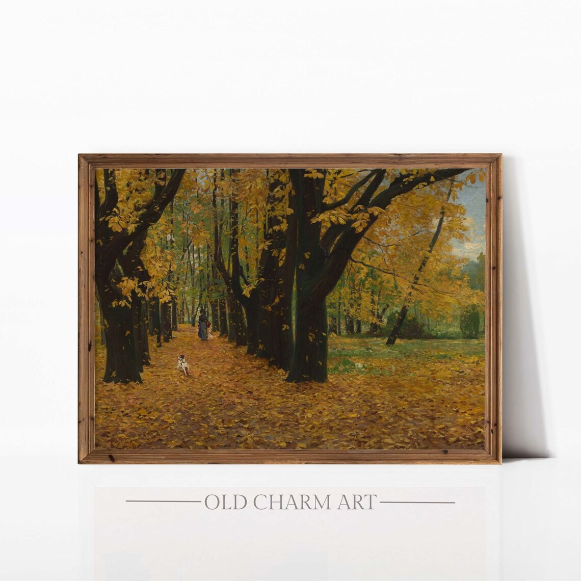 Autumn Park Path With Golden Tree Canopy And Fallen Leaves Poster
