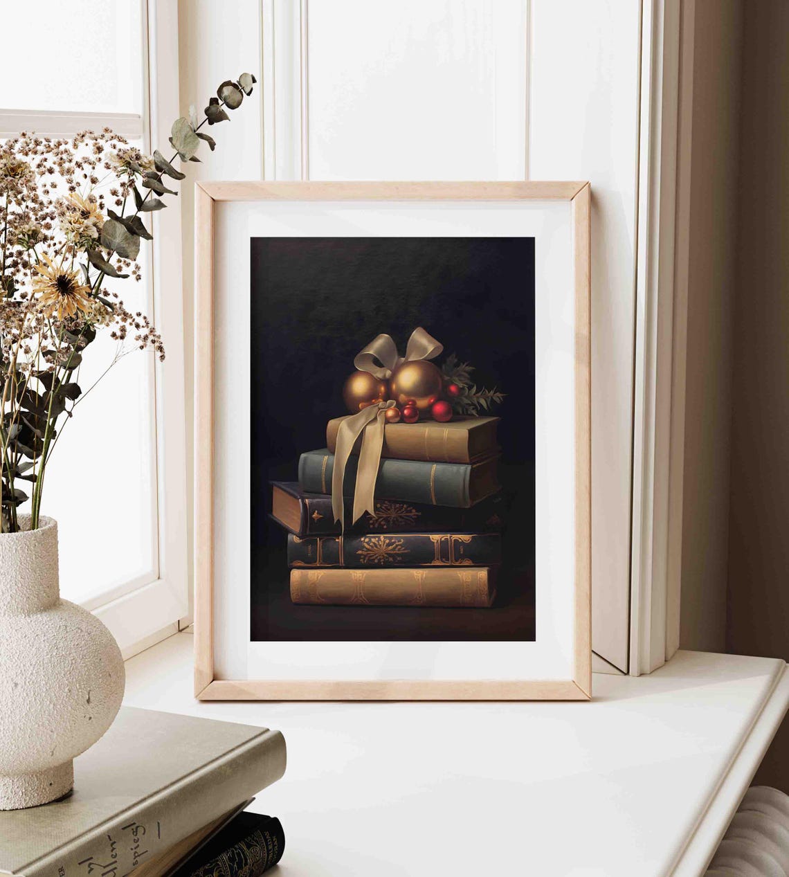 Christmas Wall Art Vintage Christmas Print Books Still Life Oil Painting Winter Decor Poster Christmas Poster Wa207 - Image 4
