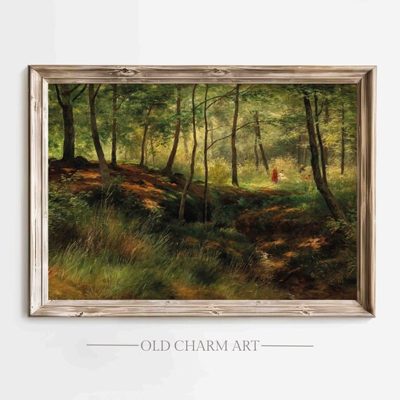 Country Landscape Print Vintage Forest Painting Cottage Wall Art Farmhouse Art Poster Wa100