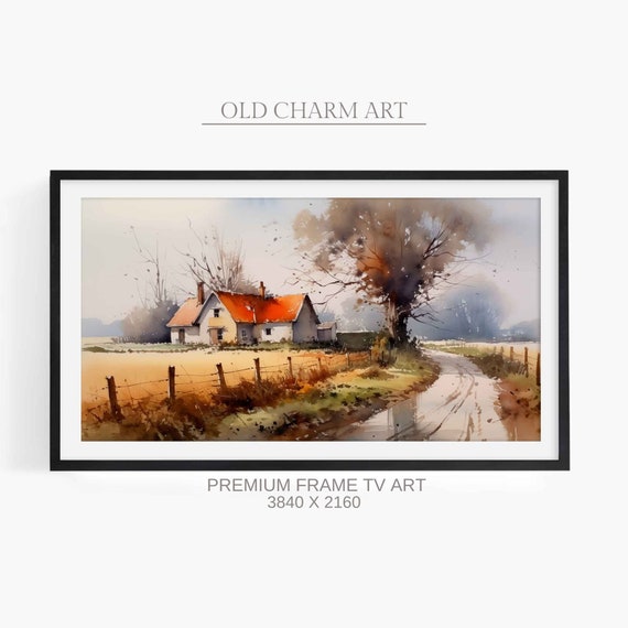 Rustic Landscape Frame Tv Art Vintage Watercolor Painting Home Decor Art Farmhouse Classy Art For Tv Tvf41
