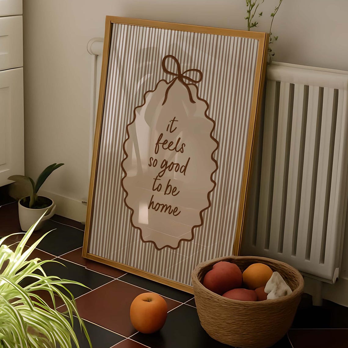 It Feels So Good To Be Home Brown Stripe Coquette Quote Poster
