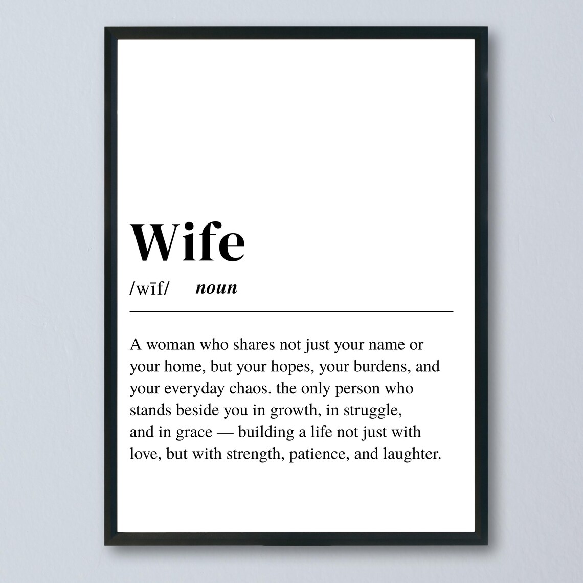 Wife Definition, Minimalist Typography Art Print