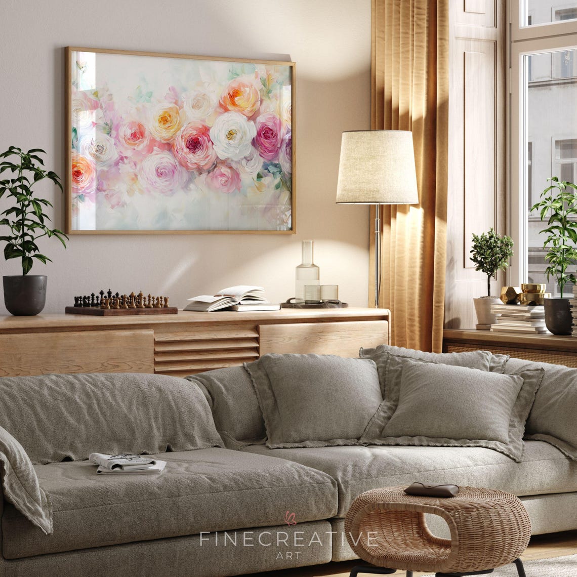 Pastel Roses And Peonies Bouquet Soft Floral Painting Wall Art - Image 3