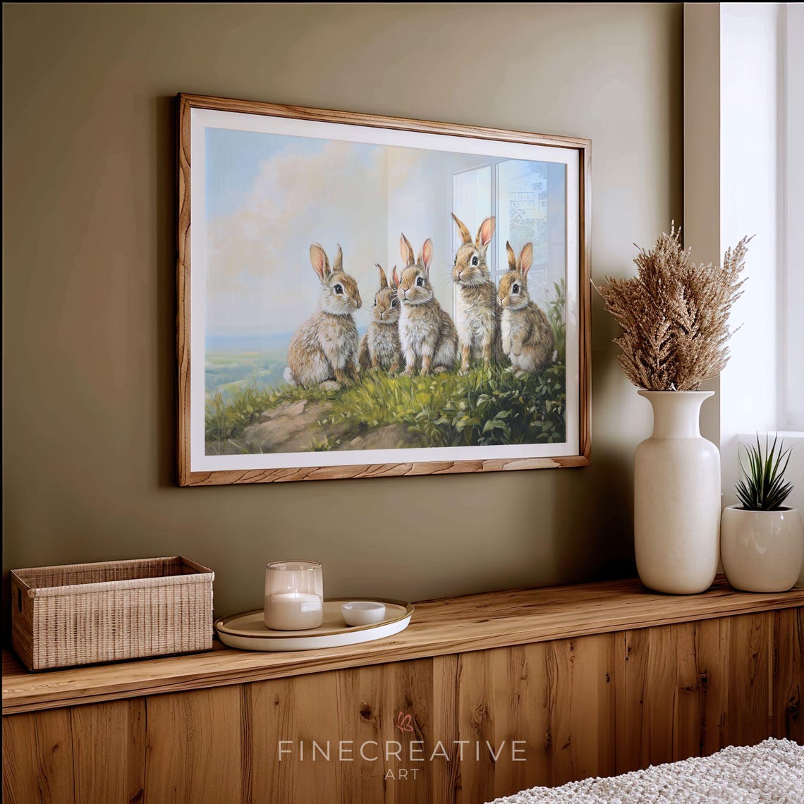 Five Adorable Bunnies On Sunny Meadow Hill Easter Spring Wall Art - Image 3