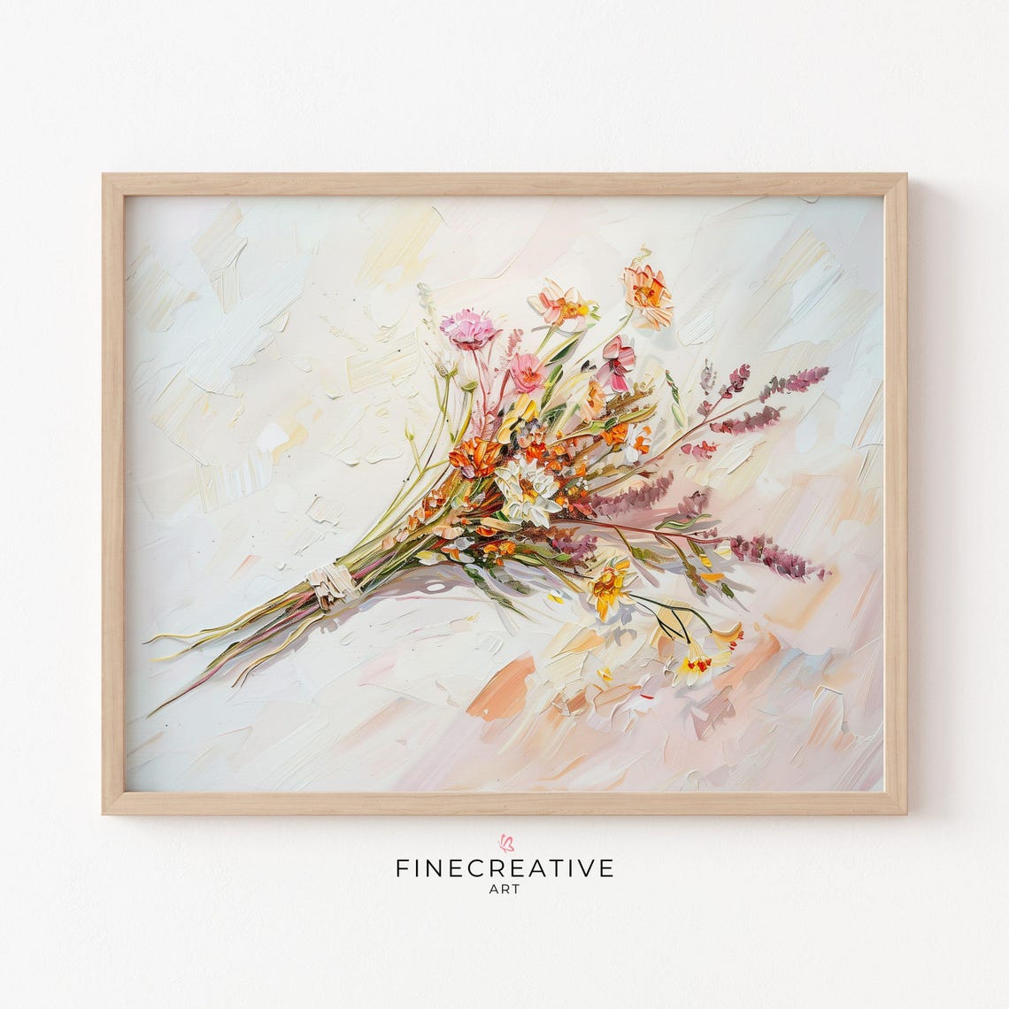 Tied Wildflower Bouquet Impasto Painting Rustic Floral Wall Poster