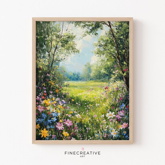Sunlit Wildflower Meadow Colorful Spring Bloom Painting Poster