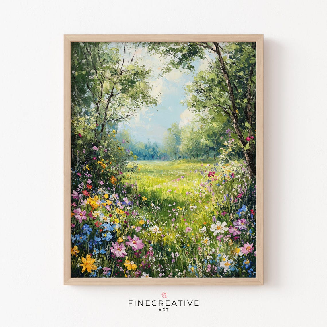 Sunlit Wildflower Meadow Colorful Spring Bloom Painting Poster