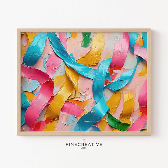 Party Streamers Print Festive Painting Wall Art Textured Celebration Art Modern Party Decor Instant J02