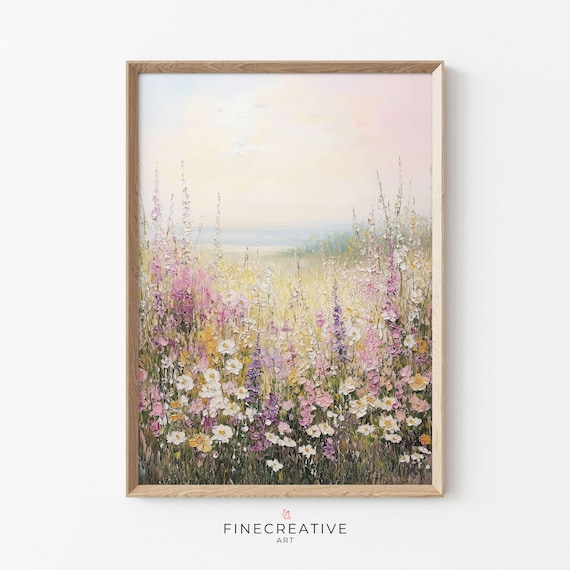 Pastel Wildflower Meadow Dawn Impasto Brushwork Painting Poster