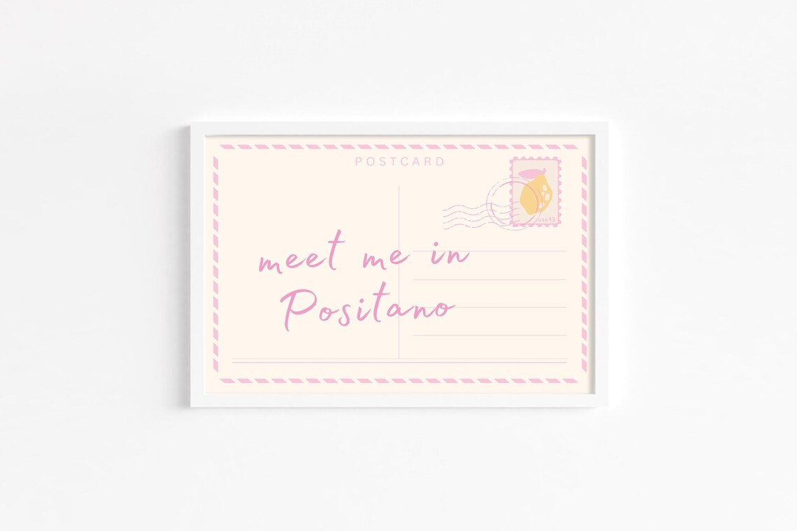 Meet Me in Positano Pink Postcard Style Italian Travel Poster