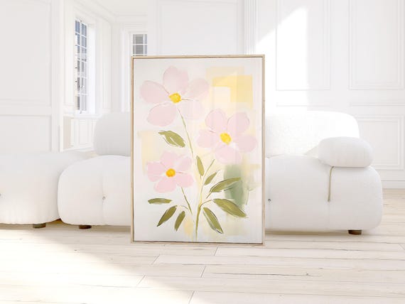 Modern Southern Floral Wall Art Print Grandmillennial Botanical Light Pink Decor Coquette Flower Poster