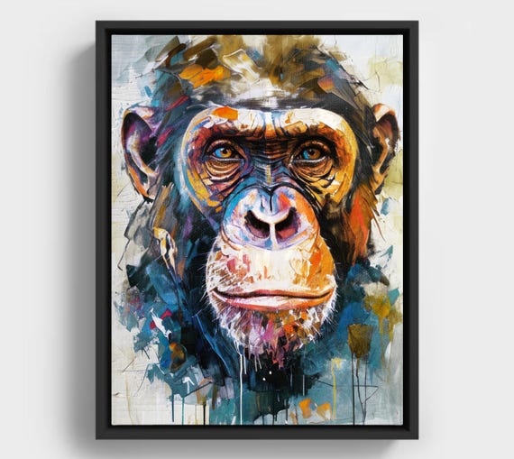 Colorful Chimpanzee Oil Painting Abstract Impasto Animal Print