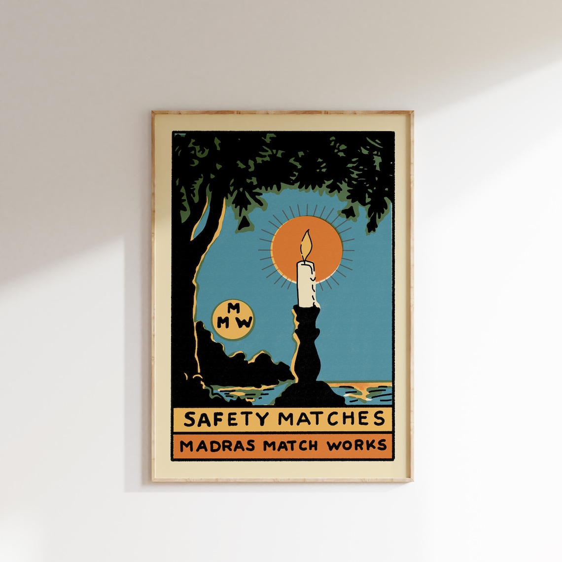 Madras Match Works Candle Night Vintage Indian Safety Label Poster