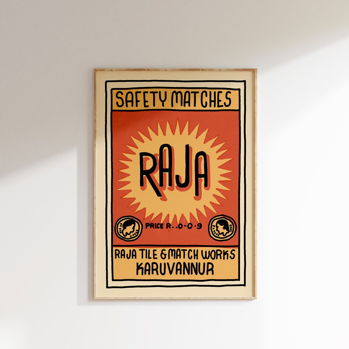 Raja Safety Matches Vintage Indian Matchbox Label Retro Art Poster