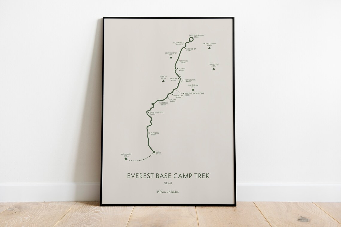 Everest Base Camp Trek Travel Poster, Mountain Map