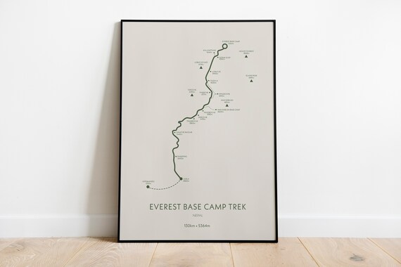Everest Base Camp Trek Travel Poster, Mountain Map