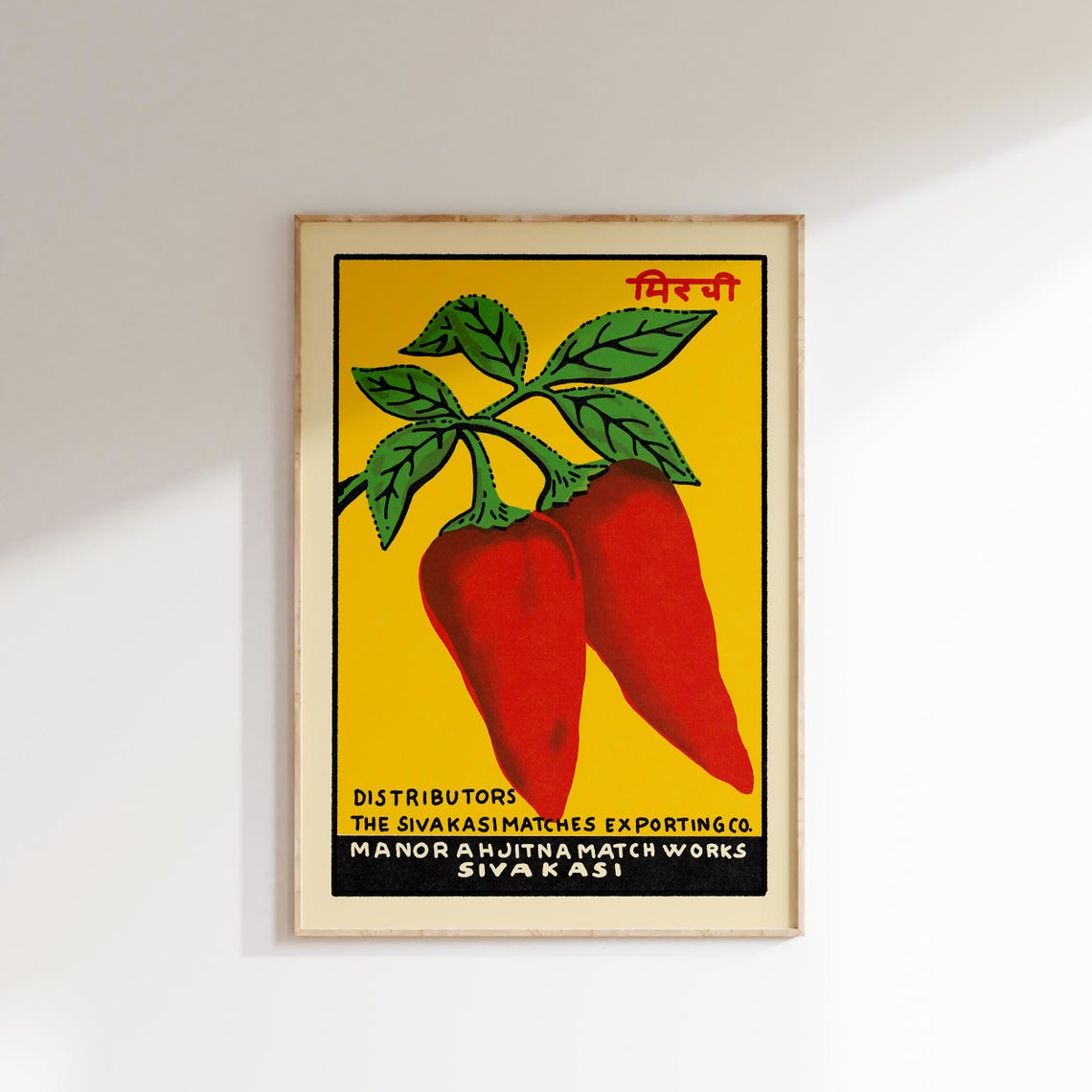 Red Chili Peppers Retro Indian Matchbox Label Spicy Kitchen Art Poster