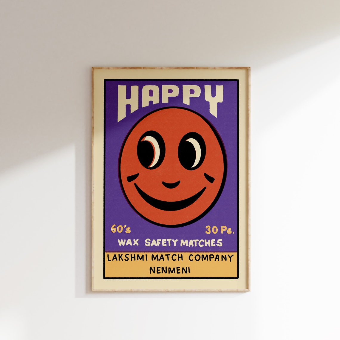 Happy Smiley Face Wax Safety Matches Vintage Retro Matchbox Poster