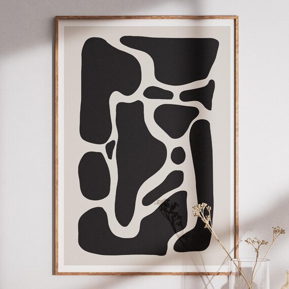 Abstract Beige Black Shapes Art Print Minimalist Scandinavian Decor Modern Wall Organic Home