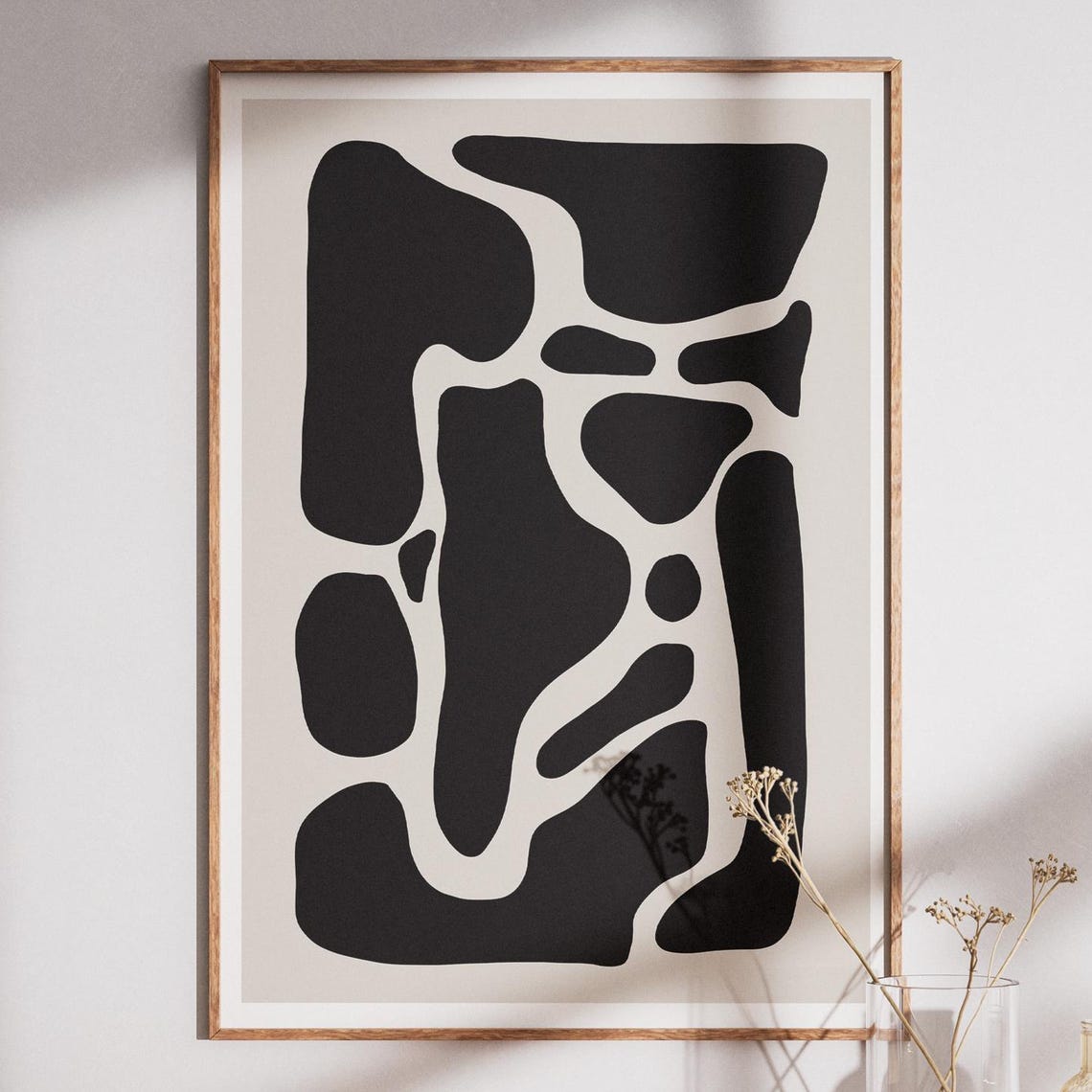 Abstract Beige Black Shapes Art Print Minimalist Scandinavian Decor Modern Wall Organic Home